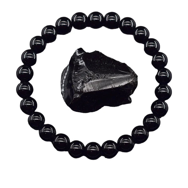 Bracelet en onyx noir avec pierre brute