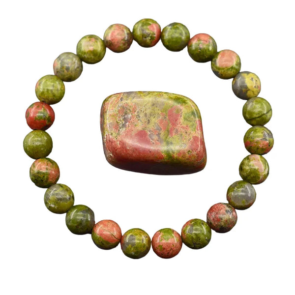 Bracelet en unakite avec pierre brute